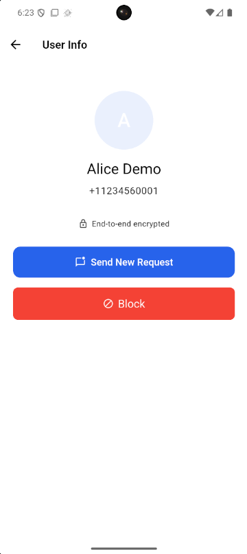 User info screen